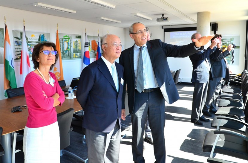 In September 2016, ITER and IAEA director generals discussed the possibiliites of expanded cooperation from the fifth floor of ITER Headquarters. Also present that day were Anne Lazar-Sury, French governor at IAEA, and Jean-Louis Falconi, French ambassador to the IAEA. (Click to view larger version...)
