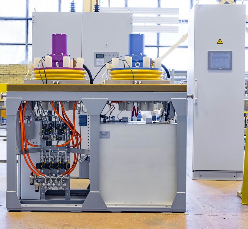 A multi-action disconnecting device for the operational current switching system is tested at the Efremov Institute prior to the final design review. (Click to view larger version...)