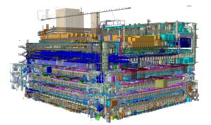 A very detailed and colorful computer-generated drawing of the 15 major ITER plant systems that will help the machine operate. 